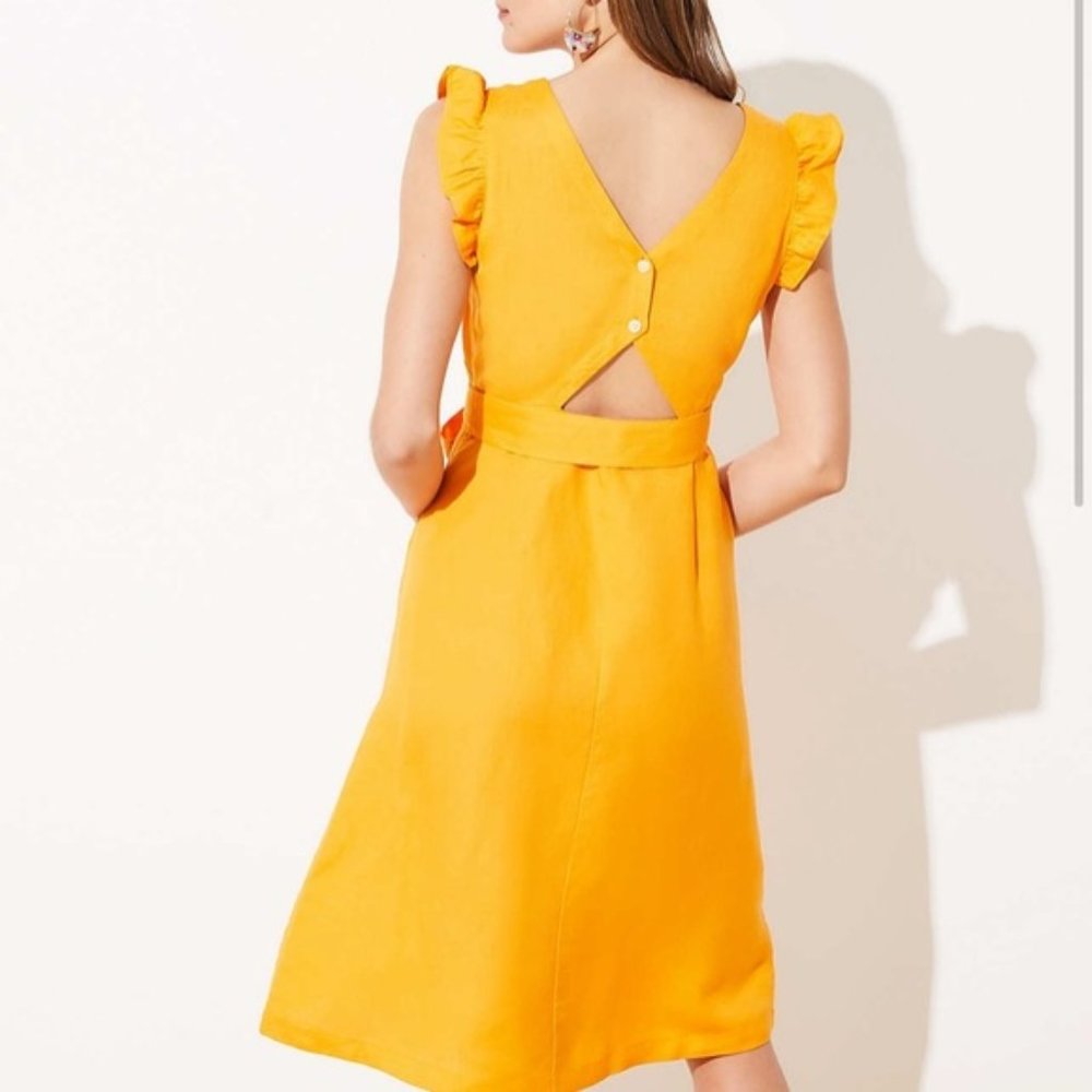 Loft cutout back Midi dress sz 16 Linen Blend